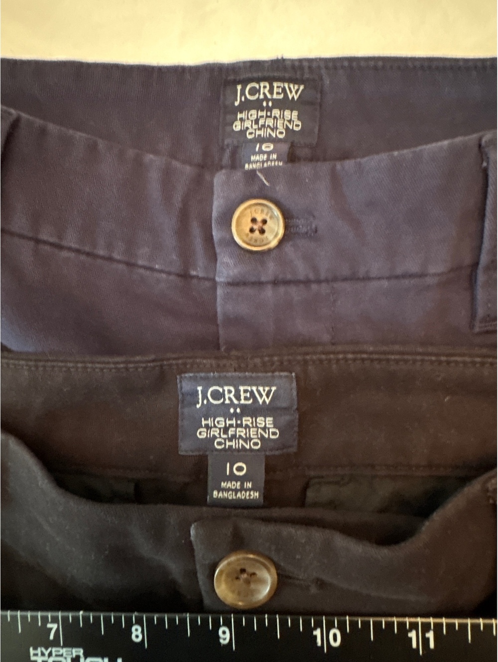 PAIR of J. Crew navy and black high-rise girlfriend Chino size 10